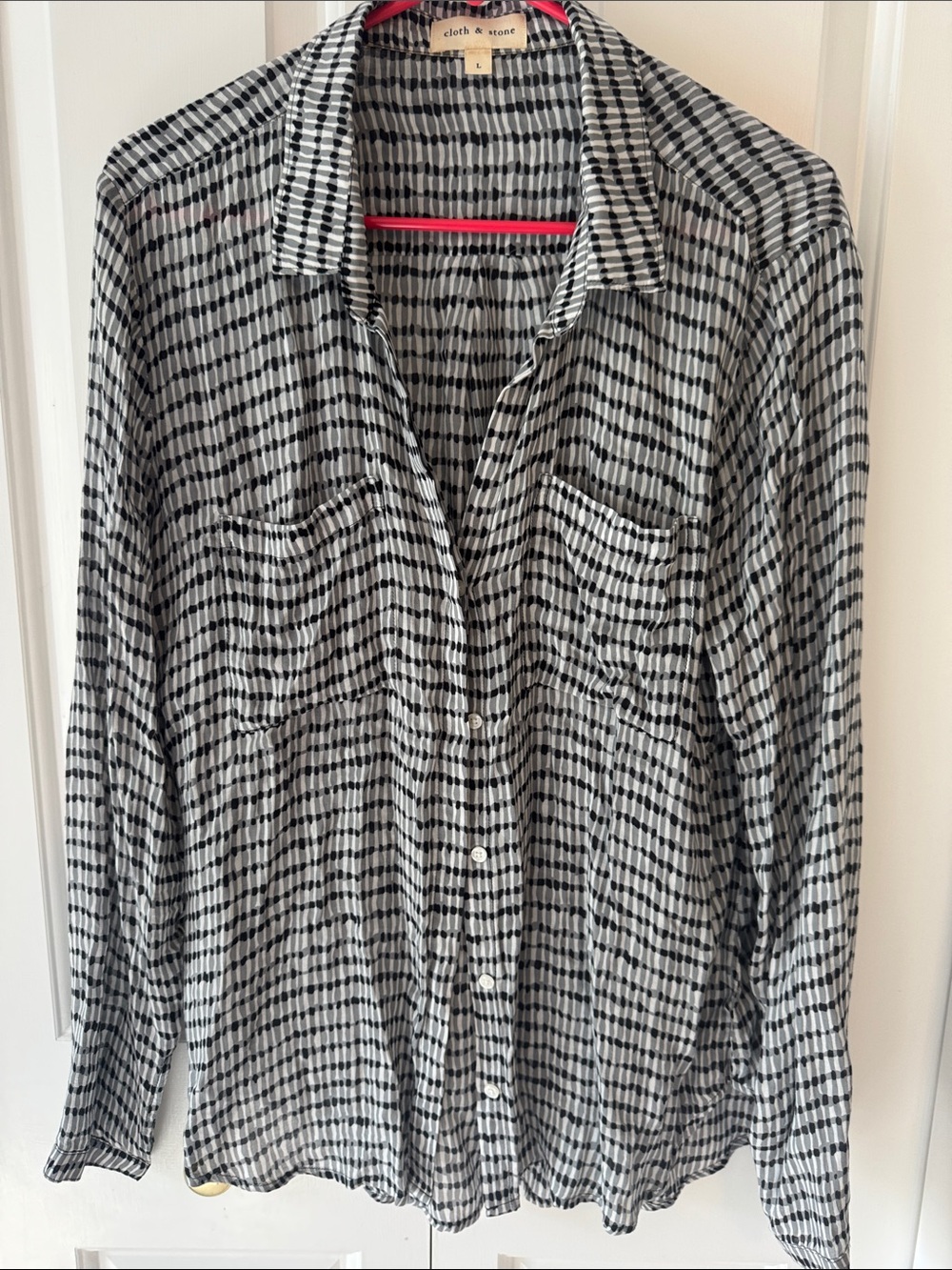 cloth & stone Black and White Checked Lightweight Button-Down Blouse